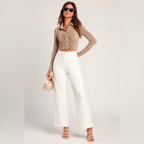 Lulus Distinct Instincts White High-Waisted Wide-Leg Trouser Pants, Size XS - Picture 1 of 12